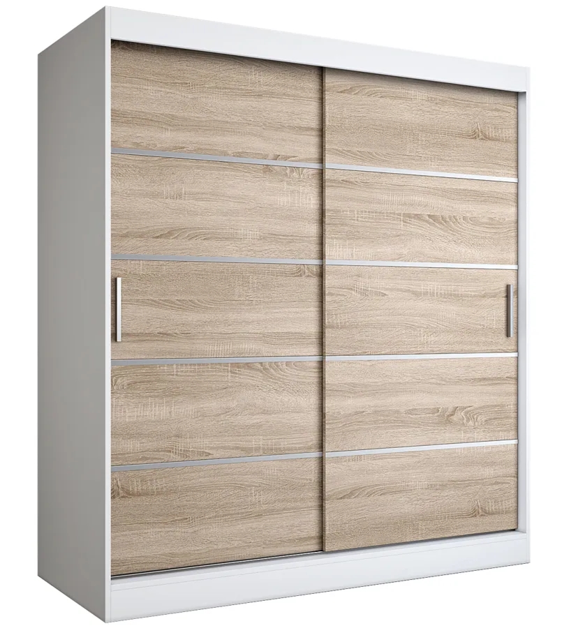 Szafa przesuwna biel + dąb sonoma 180 cm – Bohosa 5X