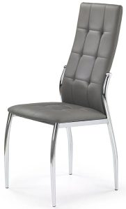 Popielate Krzesło Metalowe Nowoczesne Pikowane T7-W74 – elegancki design, ekoskóra, chromowana stal