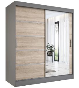 Szafa przesuwna 180 cm antracyt + dąb sonoma – Marmos 5X, solidna, praktyczna, stylowa