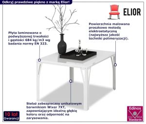 Biały stolik kawowy w połysku – Dimea 5X, nowoczesny design, stabilna konstrukcja, wysokość 45 cm, szerokość 65 cm, głębokość 65 cm