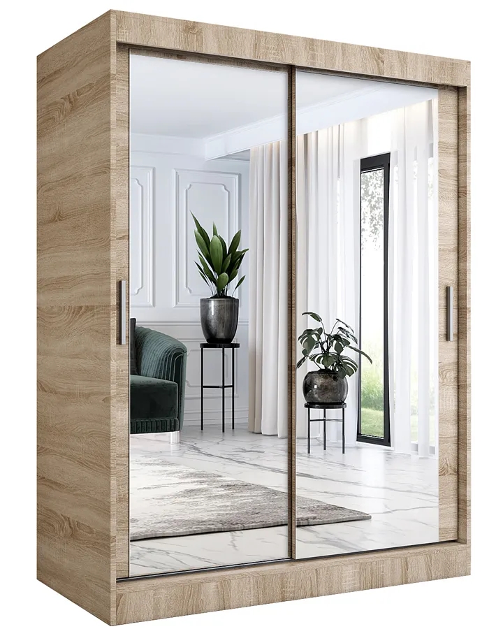 Szafa przesuwna z lustrem dąb sonoma 150 cm – Kukkin 4X, praktyczny design, wysoka jakość