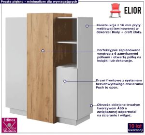Komoda do salonu – Rivera 4X, minimalistyczna, biały mat + craft złoty, 133,5 cm wysokości