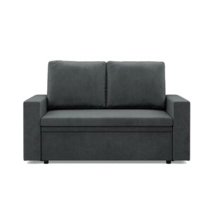 Sofa dwuosobowa BLOM – minimalistyczna, funkcja spania, ciemny szary, velvet 148x87x90 cm