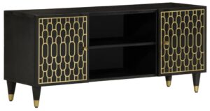 Czarna niska szafka pod telewizor – elegancki design, drewno mango, 46 cm wysokości