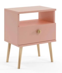 Różowa szafka nocna na wysokich nóżkach – Geza 4X, skandynawski design, naturalne materiały