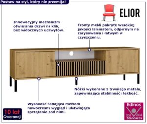 Szafka RTV na nóżkach dąb artisan – Valdi 7X, minimalistyczny design, system TIP-ON, wysoka jakość