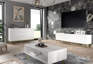 Biała komoda glamour z lamelami E1-E72