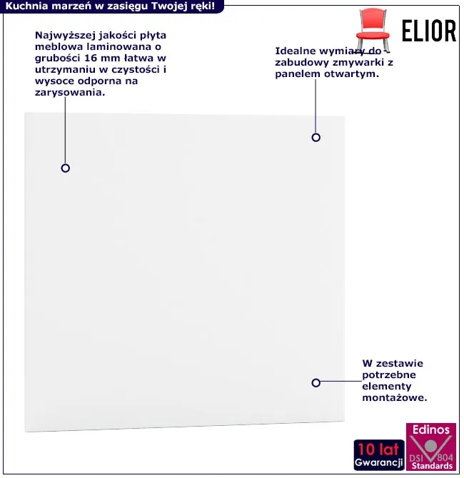 Biały front do zabudowy zmywarki z panelem widocznym 60 cm – Elandro 16X