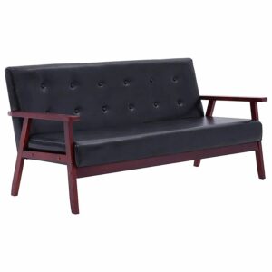 3-osobowa czarna sofa retro – Garner 3X, styl retro, ekoskóra, drewniana rama