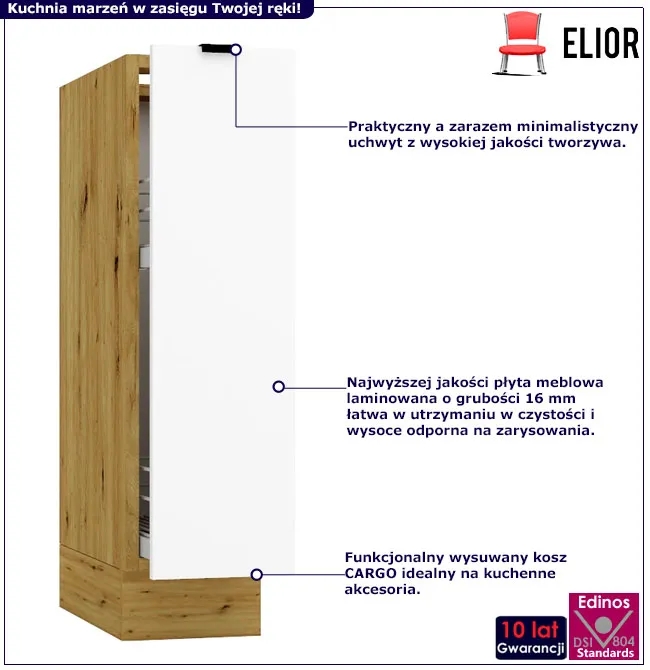 Szafka kuchenna z cargo 20 cm biały + dąb artisan C7-F09