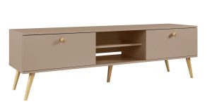Szafka pod telewizor na nóżkach macchiato – Geza 6X, minimalistyczny design, trwałe materiały