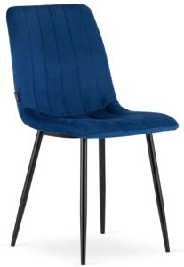 Komplet granatowych krzeseł welurowych 4 szt. – Hallker, wygodne, eleganckie, wysokiej jakości, metalowe nogi