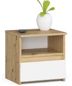 Szafka Nocna W Stylu Skandynawskim Dąb Artisan + Biały B6-E11