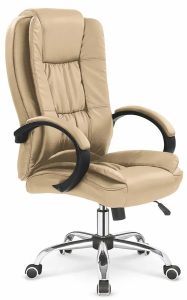 Beżowy biurowy fotel obrotowy – mechanizm Tilt Plus, skóra ekologiczna, 64x75x110-118 cm