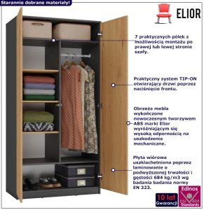 Szafa ubraniowa z półkami i drążkiem dąb artisan + antracyt – nowoczesny design, funkcjonalność, wysoka jakość