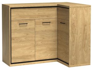 Komoda narożna hikora naturalna – Acorus 16X, rzeźbione szuflady, system cichego domyku