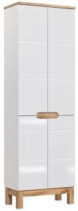 Szafka Łazienkowa Słupek P9-T32 – elegancki design, biały połysk, dąb wotan, 60x33x187 cm