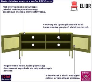Stalowa oliwkowa szafka RTV – minimalistyczny design, nowoczesne rozwiązania, 105 cm, metal