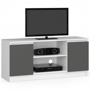 Szafka rtv, stolik, 2D1P, 120x40x55 cm, biel, grafit szary, mat