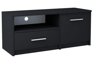 Czarna szafka pod telewizor z półką – Frovoli, klasyczny design, czarny mat, MDF