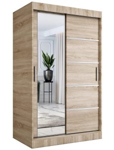 Szafa przesuwna 120 cm dąb sonoma – Ebia 3X, z regulowanym wnętrzem, lustro