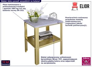 Nowoczesny stolik kawowy złoty + beton – Sufix 3X, stylowy, stabilny, 45 cm wysokości
