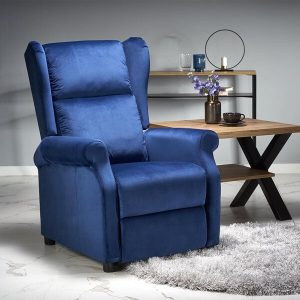Fotel rozkładany tapicerowany granatowy Agustin 2 – wygoda, nowoczesny design, granatowy kolor, tapicerka