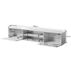 Szafka RTV wisząca czarna połysk 200 cm Skin – nowoczesny design, elegancki kolor, funkcjonalność