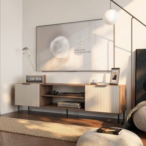 Szafka RTV kaszmir / orzech warmia mat 180 cm Reno – elegancja, funkcjonalność, drewno
