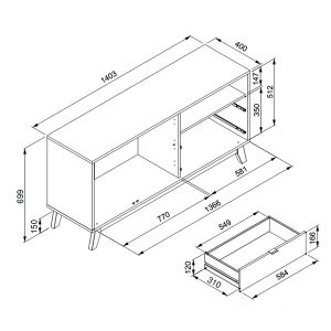 Szafka RTV dekor bambusa mat 140 cm Boobang – styl skandynawski, naturalny materiał, minimalistyczny design