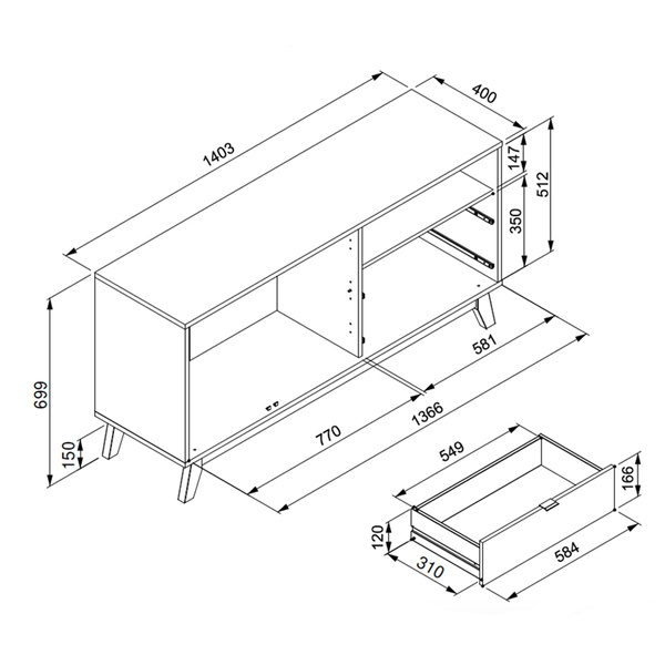 Szafka RTV dekor bambusa mat 140 cm Boobang – styl skandynawski, naturalny materiał, minimalistyczny design