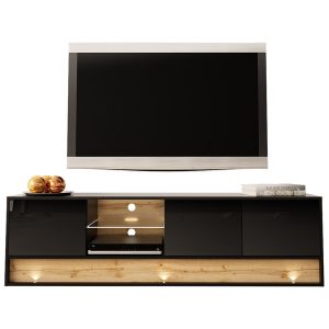Szafka RTV czarna / dąb wotan mat / połysk 180 cm Image – elegancki design, pojemność, nowoczesne materiały