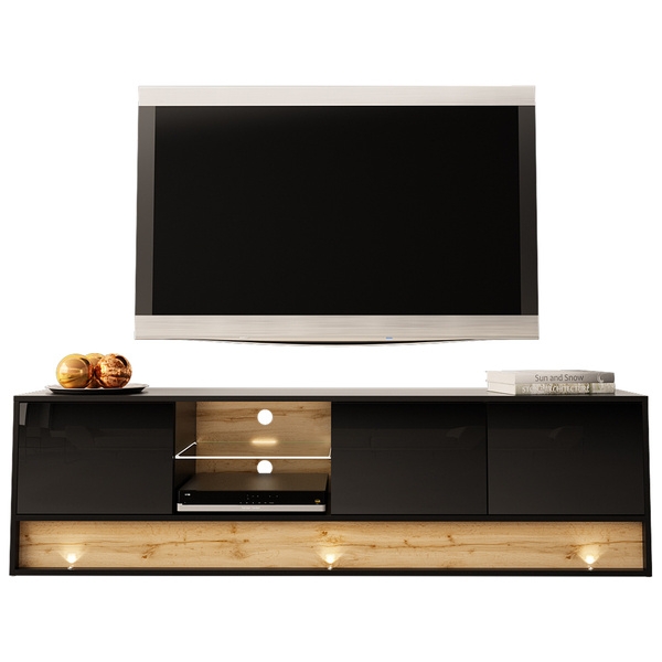 Szafka RTV czarna / dąb wotan mat / połysk 180 cm Image – nowoczesny design, funkcjonalność, elegancki kolor