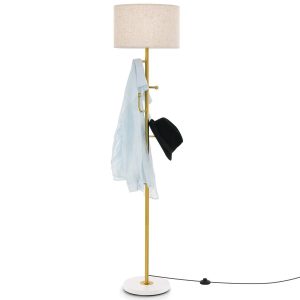 Lampa podłogowa z abażurem i wieszakami na kurtki