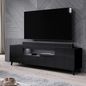 Szafka RTV czarna połysk 184 cm Sally – elegancki design, wysoka jakość, funkcjonalność