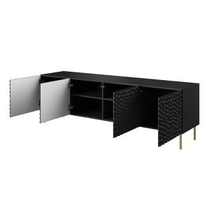 Szafka RTV z frezowanym frontem czarna mat 190 cm Cave – elegancki design, funkcjonalność, nowoczesny styl