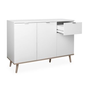 Komoda z drzwiami i szufladami biała / dąb sonoma mat 120 cm Göteborg – elegancki design, funkcjonalność, pojemność
