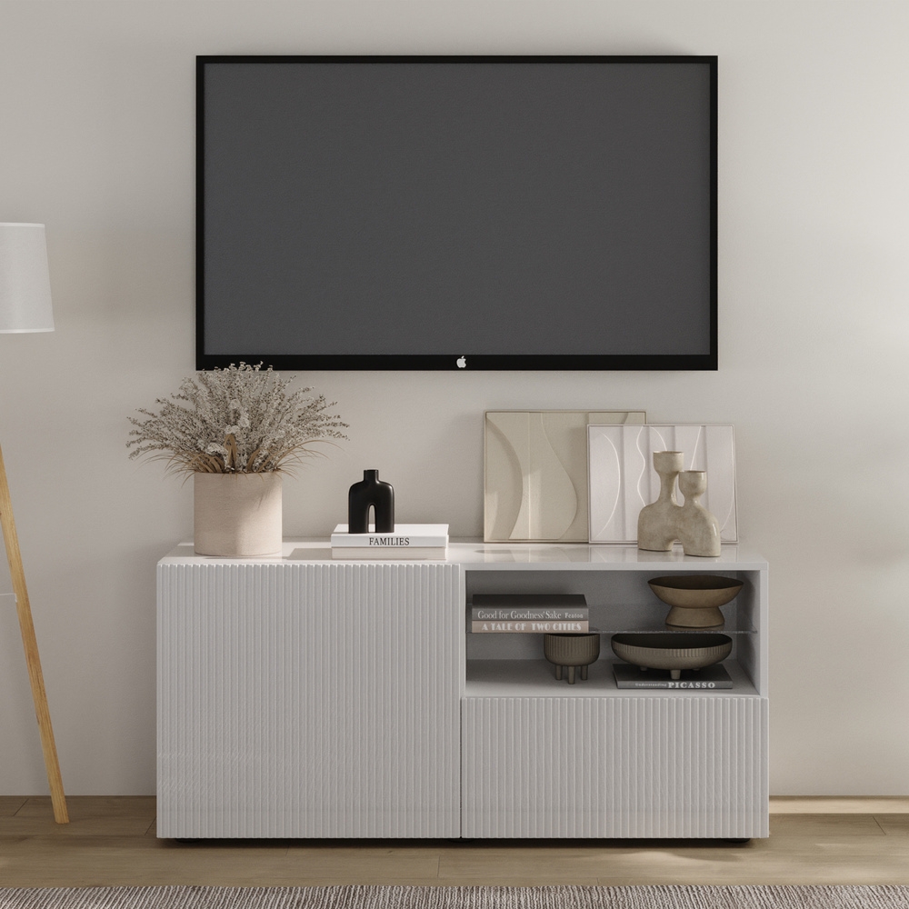 Szafka RTV biała połysk 122 cm Corda – nowoczesny design, funkcjonalność, wysoka jakość