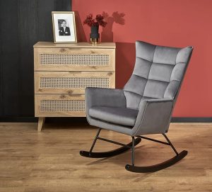 Musztardowy welwetowy fotel bujany N3-R07