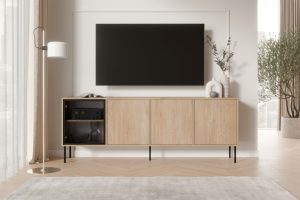Komoda z drzwiami dąb cremona mat 200 cm Linoa – elegancka, pojemna, nowoczesny design