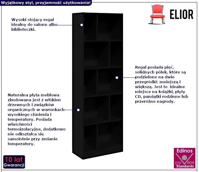 Regał z wieloma przegródkami czarny – Alani