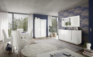 Komoda z drzwiami biała wysoki połysk 182 cm Sorelle – elegancki design, pojemność, nowoczesny styl