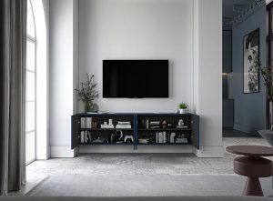 Granatowa wisząca szafka na TV z lamelami – Filo 6X