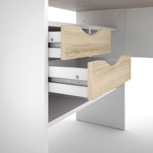 Biurko narożne białe / dąb sonoma mat 145 cm Function – nowoczesny design, funkcjonalność, idealne do biura lub pokoju młodzieżowego