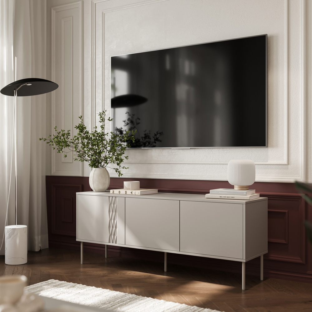 Szafka RTV beżowa mat 150 cm Aurelia – elegancki design, pojemne wnętrze, nowoczesny styl