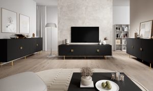 Komoda z drzwiami czarna mat 150 cm Adoro – elegancki design, funkcjonalność, pojemność