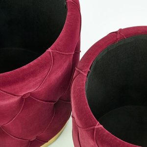 Stylowy Zestaw 2 Puf Okrągłych Bordowych Polly ze Schowkiem