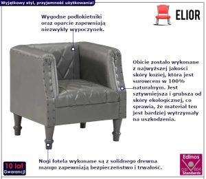 Szary skórzany fotel wypoczynkowy S6-N34