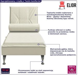Aksamitna kremowa leżanka z wałkiem masującym A5-M00
