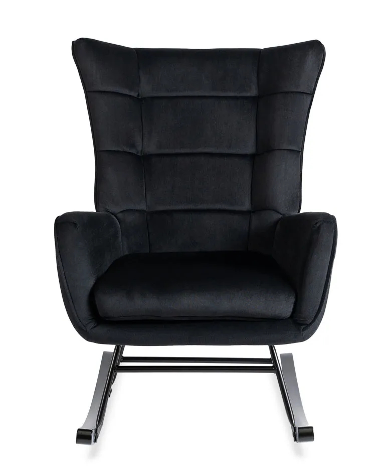Czarny welurowy fotel bujany R6-B76